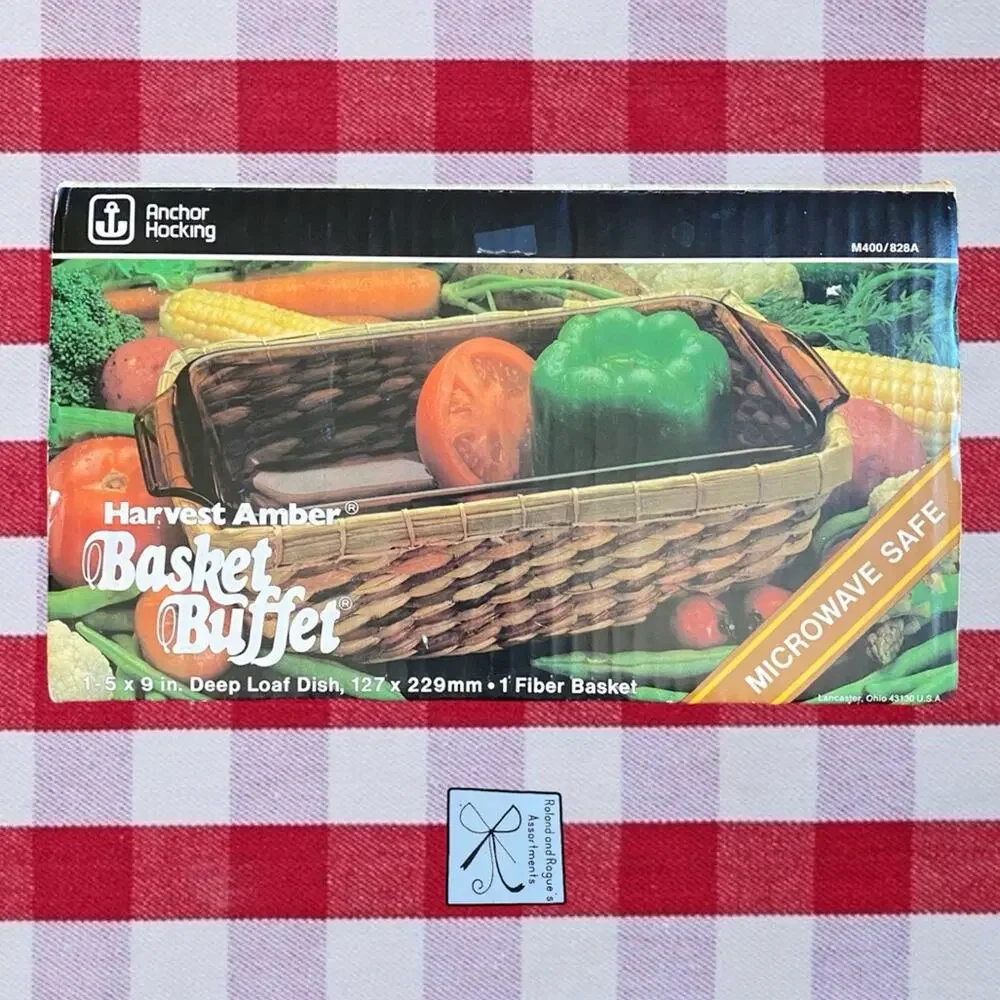 Anchor-Hocking Harvest Amber Basket Buffet Ovenproof Glass 5x9” Deep Loaf Dish